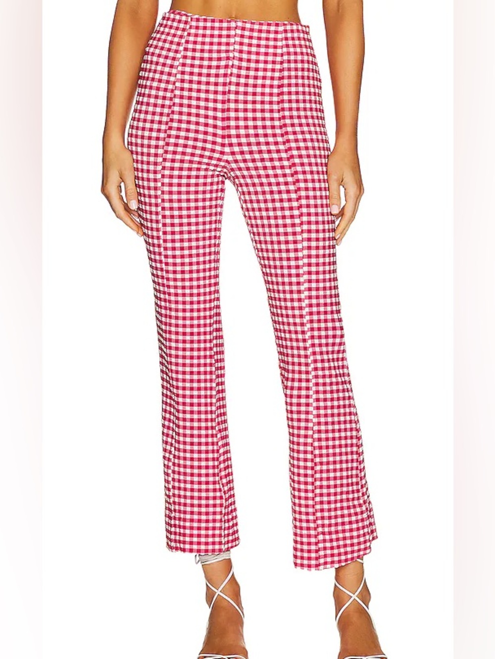 Ganni Red & White Gingham Wide Leg Pants